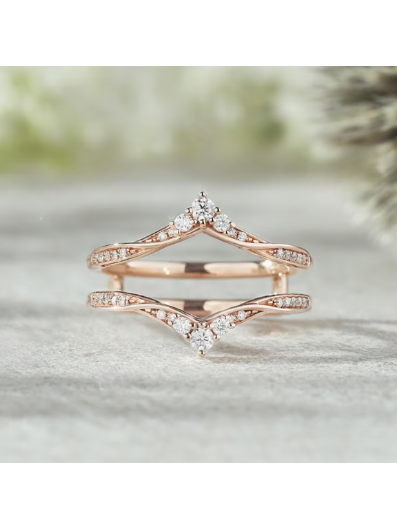 Round Cut Simulated Diamond Ring Enhancer- Stacking Ring in 14K Rose Gold Vermeil