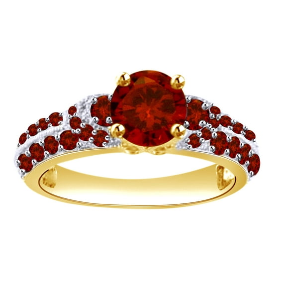 AFFY Round Cut Simulated Garnet Engagement Ring in 14k Yellow Gold Over Sterling Silver Ring Size - 13