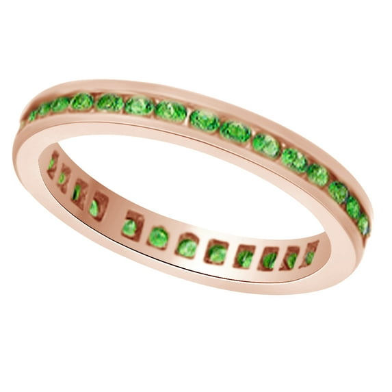 AFFY Round Cut Simulated Green Emerald Full Eternity Wedding Band Ring In 14k Rose Gold (0.75 cttw)With Ring Size:-4.5
