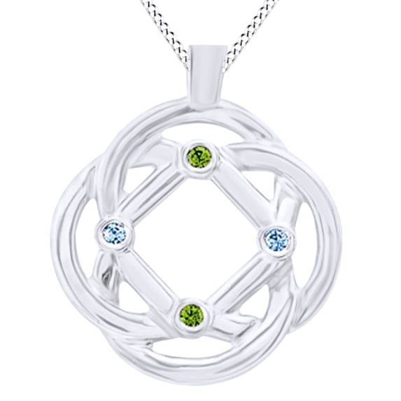 AFFY Round Cut Simulated Green Peridot With Blue Topaz Circle Of Love Interwoven Pendant Necklace In 14K Solid White Gold By Jewel Zone