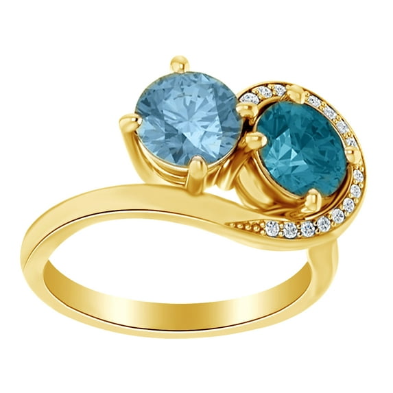 AFFY Round Cut Simulated Landon Blue Topaz Two Tone Swirl Engagement Ring In 14K Solid Yellow Gold