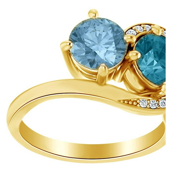 AFFY Round Cut Simulated Landon Blue Topaz Two Tone Swirl Engagement Ring In 14K Solid Yellow Gold