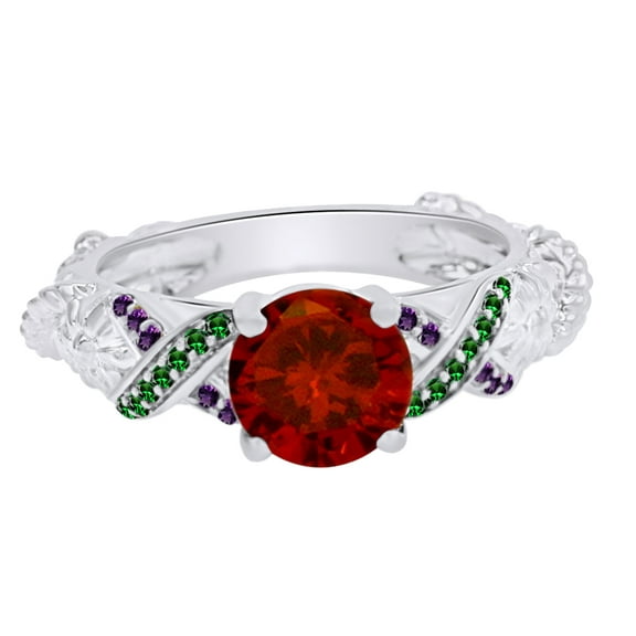 AFFY Round Cut Simulated Multi Stone Ariel Princess Style Engagement Wedding Ring In 14k White Gold Over Sterling Silver With Ring Size 11