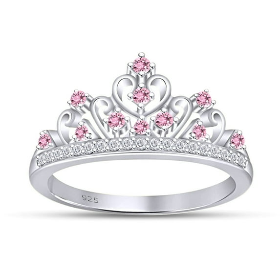 AFFY Simulated Multi Stone Aurora Princess Style Engagement Crown Ring In 14k White Gold Over Silver-7