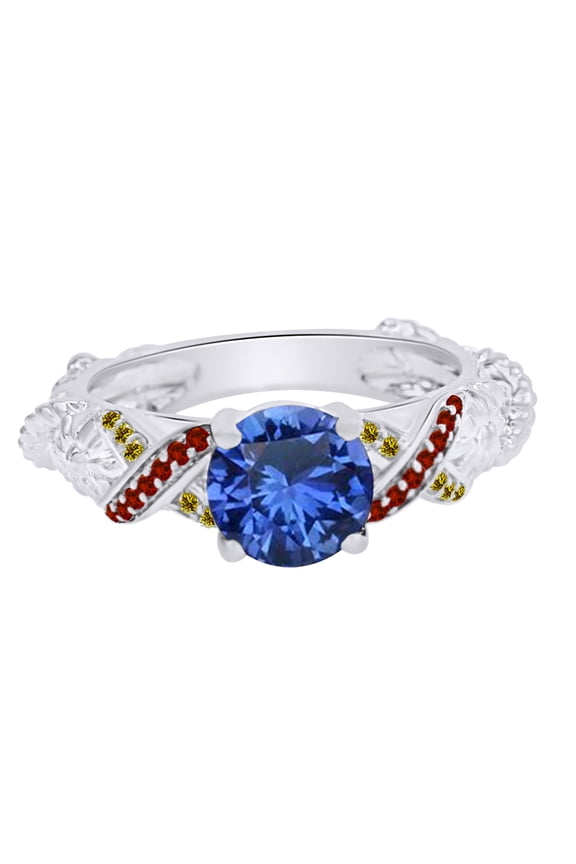 Round Cut Simulated Multi Stone Belle Princess Style Engagement Wedding Ring In 14k White Gold Over Sterling Silver With Ring Size 10