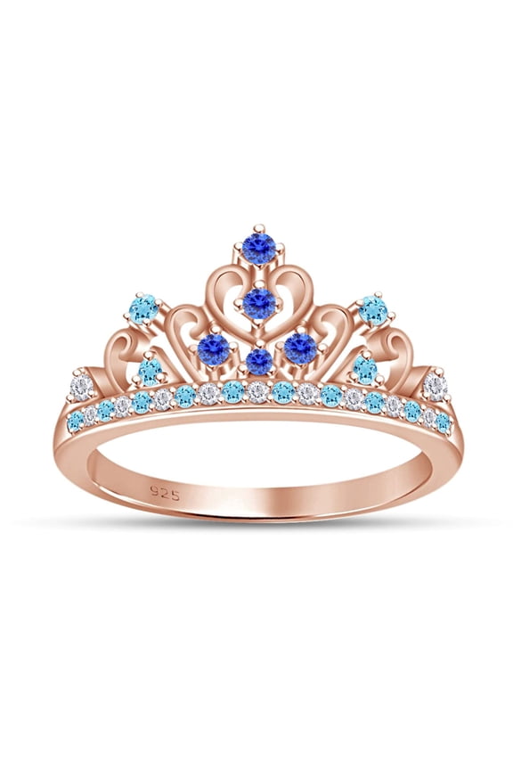 Simulated Multi Stone Cinderella Princess Style Engagement Crown Ring In 14k Rose Gold Over Silver-6