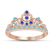 AFFY Simulated Multi Stone Cinderella Princess Style Engagement Crown Ring In 14k Rose Gold Over Silver-6