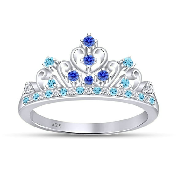 AFFY Simulated Multi Stone Cinderella Princess Style Engagement Crown Ring In 14k White Gold Over Silver-11.5