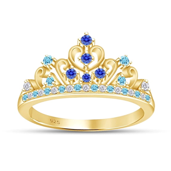 AFFY Simulated Multi Stone Cinderella Princess Style Engagement Crown Ring In 14k Yellow Gold Over Silver-5.5