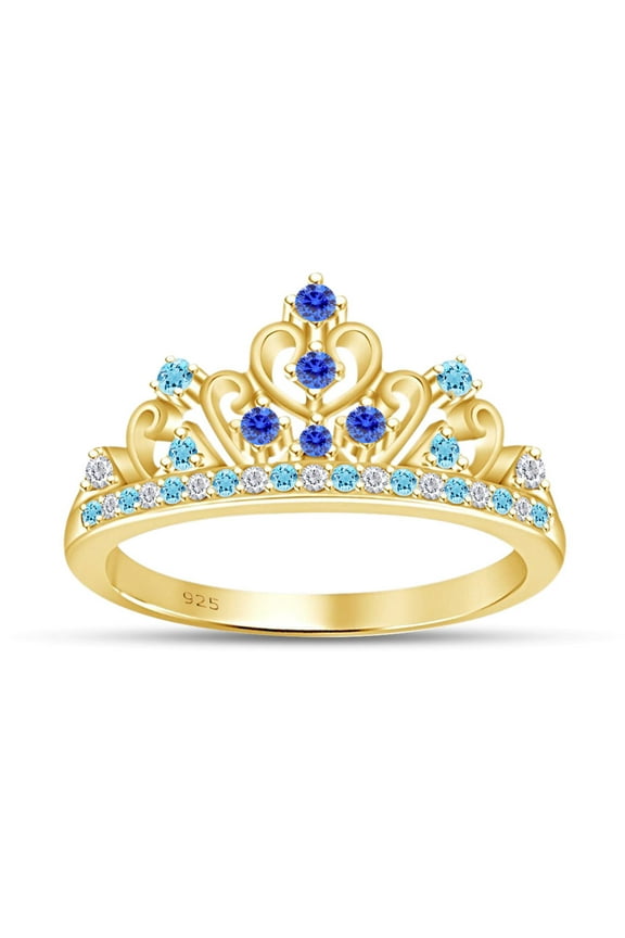 Simulated Multi Stone Cinderella Princess Style Engagement Crown Ring In 14k Yellow Gold Over Silver-6