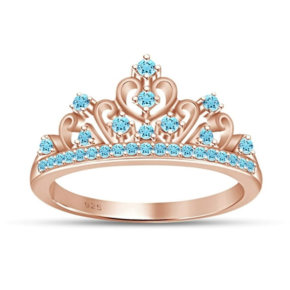 AFFY Simulated Multi Stone Jasmine Princess Style Engagement Crown Ring In 14k Rose Gold Over Silver-12