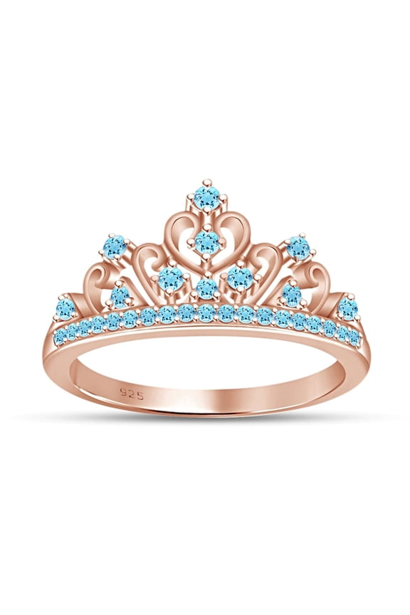 Simulated Multi Stone Jasmine Princess Style Engagement Crown Ring In 14k Rose Gold Over Silver-5.5