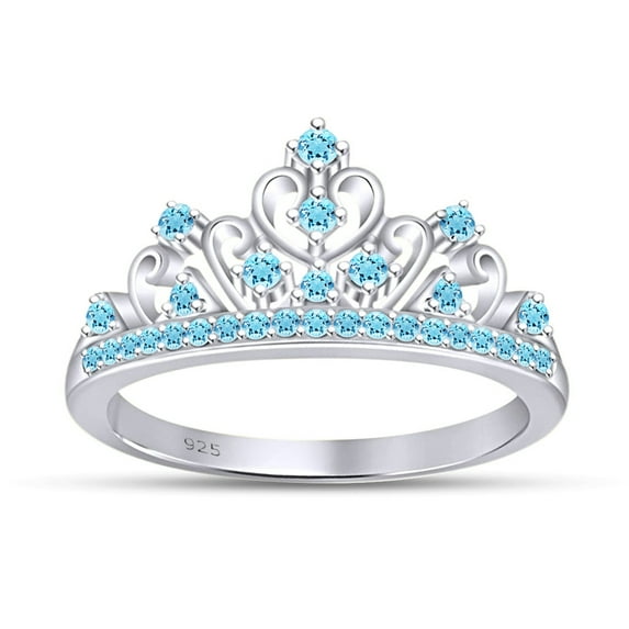 AFFY Simulated Multi Stone Jasmine Princess Style Engagement Crown Ring In 14k White Gold Over Silver-7.5