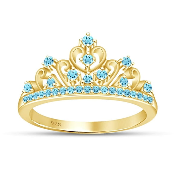 AFFY Simulated Multi Stone Jasmine Princess Style Engagement Crown Ring In 14k Yellow Gold Over Silver-4