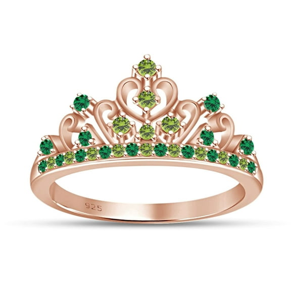 AFFY Simulated Multi Stone Mulan Princess Style Engagement Crown Ring In 14k Rose Gold Over Silver-9