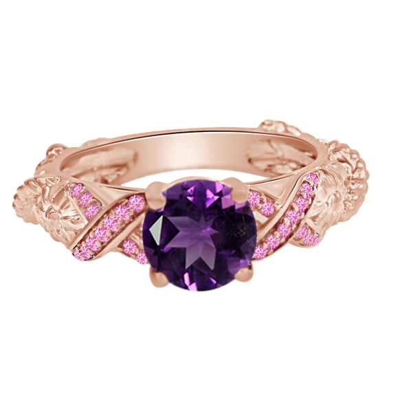 AFFY Round Cut Simulated Multi Stone Rapunzel Princess Style Engagement Wedding Ring In 14k Rose Gold Over Sterling Silver With Ring Size 11.5