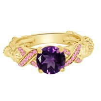 AFFY Round Cut Simulated Multi Stone Rapunzel Princess Style Engagement Wedding Ring In 14k Yellow Gold Over Sterling Silver With Ring Size 4