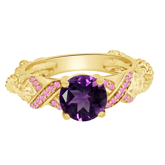 AFFY Round Cut Simulated Multi Stone Rapunzel Princess Style Engagement Wedding Ring In 14k Yellow Gold Over Sterling Silver With Ring Size 4