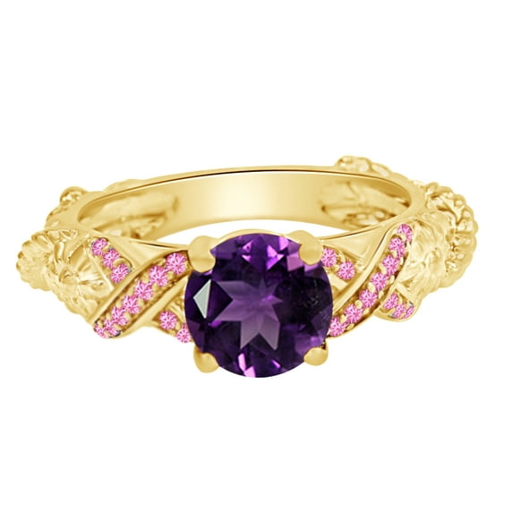 AFFY Round Cut Simulated Multi Stone Rapunzel Princess Style Engagement Wedding Ring In 14k Yellow Gold Over Sterling Silver With Ring Size 5