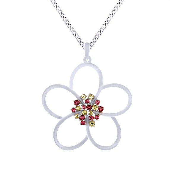 AFFY Round Cut Simulated Peridot With Tourmaline Floral Pendant Necklace In 14K Solid White Gold By Jewel Zone