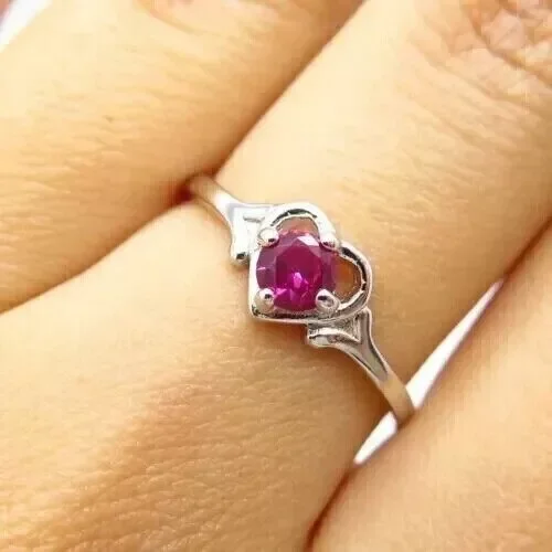 Round Cut Simulated Pink Ruby Women's Heart Band Ring 14K White Gold Plated