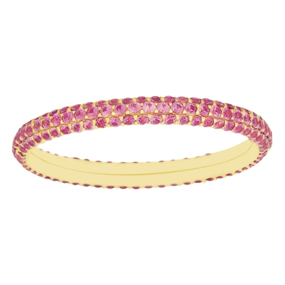 AFFY Round Cut Simulated Pink Sapphire Eternity Anniversary Band Ring In 14K Solid Yellow Gold By