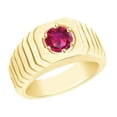 thumbnail image 1 of AFFY Round Cut Simulated Pink Sapphire Men's Band Ring In 14k Yellow Gold Over Sterling Sliver (0.50 Cttw), Ring Size- 8, 1 of 1