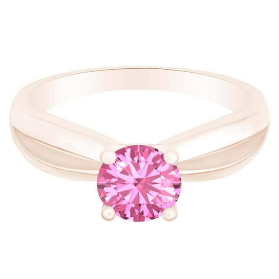 AFFY Round Cut Simulated Pink Tourmaline 14k Rose Gold Over Sterling Silver Solitaire Ring 0.5 Cttw-12