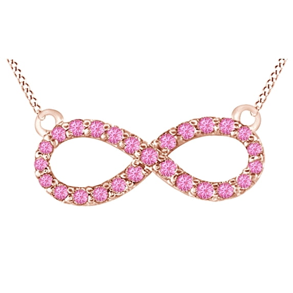 AFFY Round Cut Simulated Pink Tourmaline Infinity Pendant Necklace In 14k Rose Gold (0.3 cttw)