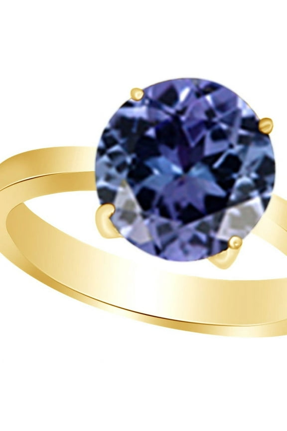 Round-Cut Simulated Purple Alexandrite June Birthstone Solitaire Ring In 14K Yellow Gold Over Sterling Silver (1.5 Cttw)