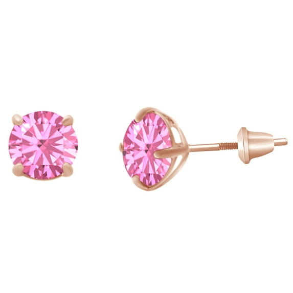 AFFY Round Cut Simulated Tourmaline Stud Earrings 14k Rose Gold