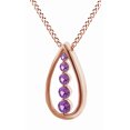 thumbnail image 1 of AFFY Round Cut Simulated Violet Amethyst Drop Journey Pendant Necklace In 14k Solid Rose Gold (1 Cttw), 1 of 1