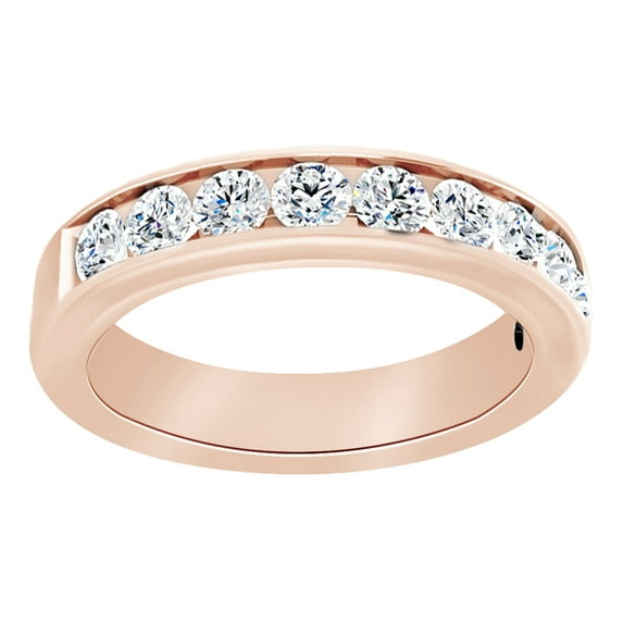 AFFY Round Cut Simulated White Moissanite Anniversary Band Ring In 14K Solid Rose Gold , Size-8.5