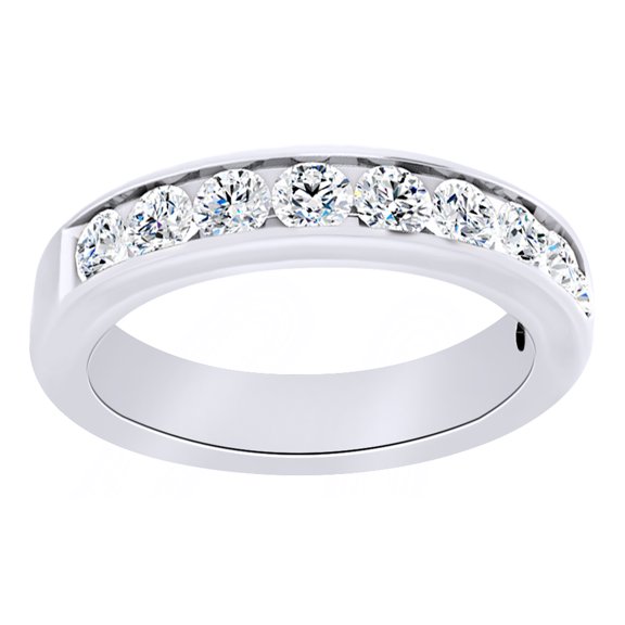 AFFY Round Cut Simulated White Moissanite Anniversary Band Ring In 14K Solid White Gold , Size-11.5