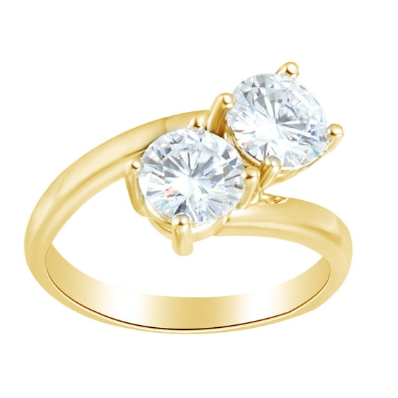 AFFY Round Cut Simulated White Moissanite Bypass Engagement Ring In 14K Solid Yellow Gold, Ring Size-11