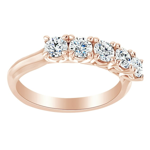 AFFY Round Cut Simulated White Moissanite Five Stone Engagement Ring In 14K Solid Rose Gold By
