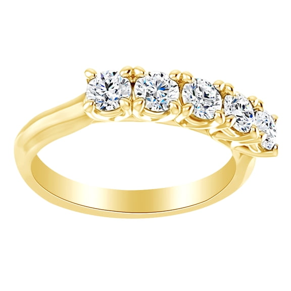 AFFY Round Cut Simulated White Moissanite Five Stone Engagement Ring In 14K Solid Yellow Gold By