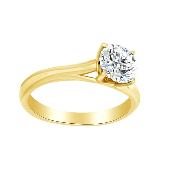 AFFY Round Cut Simulated White Moissanite Solitaire Engagement Ring In 14K Solid Ring