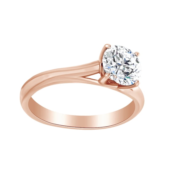 AFFY Round Cut Simulated White Moissanite Solitaire Engagement Ring In 14K Solid Ring