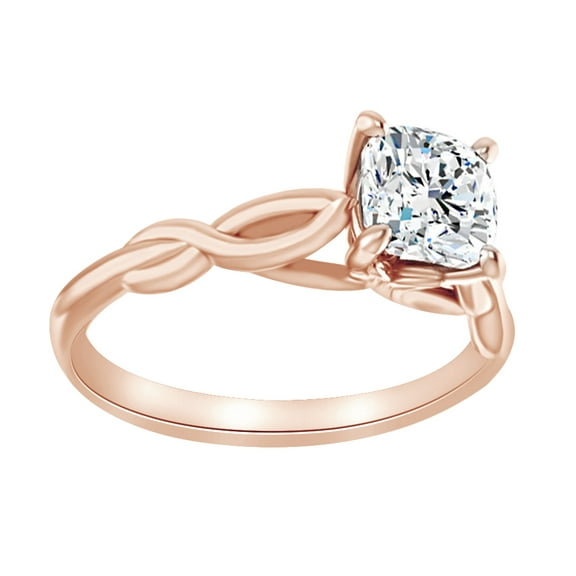 AFFY Round Cut Simulated White Moissanite Solitaire Twisted Engagement Ring In 14K Solid Rose Gold, Size-7