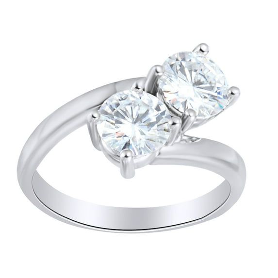 AFFY Round Cut Simulated White Moissanite pass Engagement Ring In 14K Solid White Gold, Ring Size-11.5