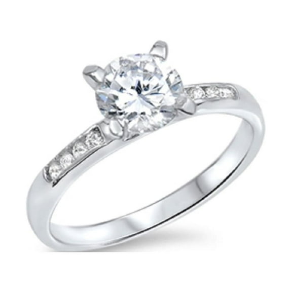Round Cut Solitaire Cubic Zirconia Ring Sterling Silver 925
