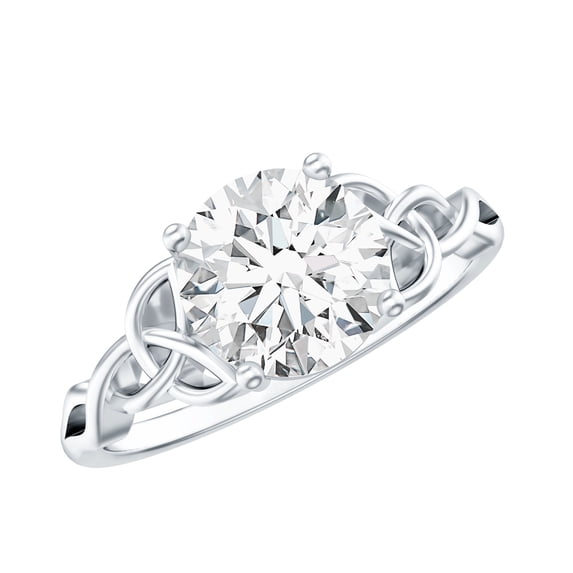 Rosec Jewels Round Moissanite Solitaire Engagement Ring for Women - 2 Carat - 8 mm - Celtic Knot Ring - D-VS1 Quality Certified, 10K White Gold, US 12.00