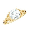 thumbnail image 1 of Rosec Jewels Round Moissanite Solitaire Engagement Ring for Women - 2 Carat - 8 mm - Celtic Knot Ring - D-VS1 Quality Certified, 14K Yellow Gold, US 12.00, 1 of 8