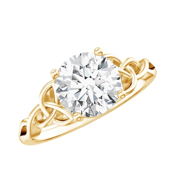 Rosec Jewels Round Moissanite Solitaire Engagement Ring for Women - 2 Carat - 8 mm - Celtic Knot Ring - D-VS1 Quality Certified, 14K Yellow Gold, US 3.00