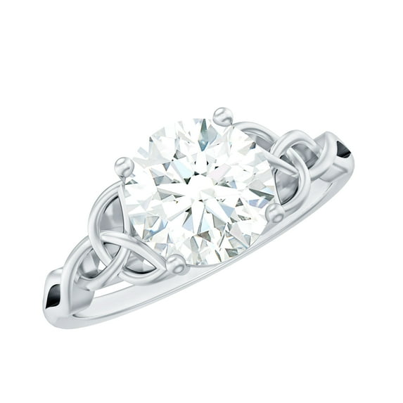 Rosec Jewels Round Moissanite Solitaire Engagement Ring for Women - 2 Carat - 8 mm - Celtic Knot Ring - D-VS1 Quality Certified, 925 Sterling Silver, US 4.00