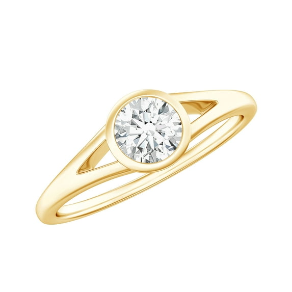 Rosec Jewels Round Shape Solitaire Moissanite Split Shank Engagement Ring (5 mm, 0.5 CT), 10K Yellow Gold, US 8.50