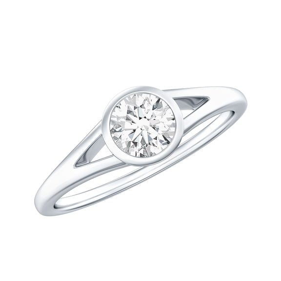 Rosec Jewels Bezel Set Moissanite Promise Ring for Women (D-VS1 Quality Certified, 0.5 CT) - Split Shank Ring, 925 Sterling Silver, US 4.00