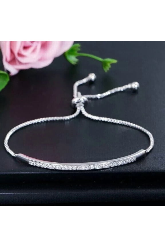 Round Cut Test Pass Moissanite Women's Bracelet 14K White Gold Plated Solid 925 Sterling Silver 7 In