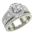 thumbnail image 1 of Round Cut Wedding Ring Set for Women 18K White Gold Halo Bridal Rings Set Wide Shank 1.42 CTW ( G , SI ), 1 of 5
